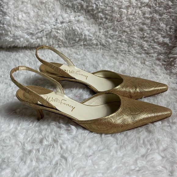Will Fancy Italian Leather Golden 2.5” heels pointed toe sling back size 10B - Picture 2 of 9